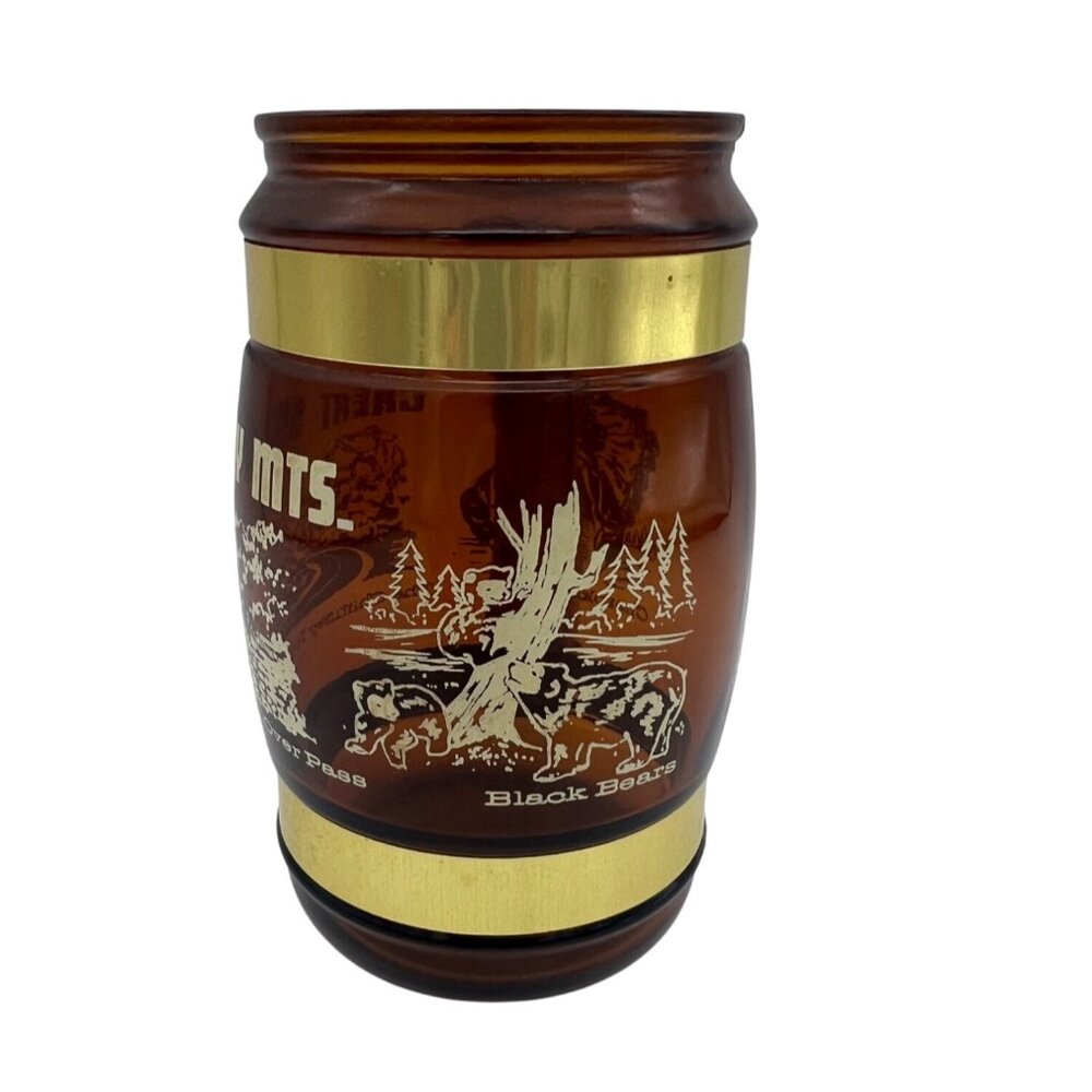 Vintage Siesta Ware Great Smoky Mountains Amber Barrel Mug With Wood Handle 5" - Picture 2 of 6